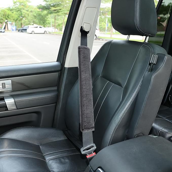 Amooca Soft Faux Fur Universal Fit Seatbelt Cover Car Truck SUV Airplane Seat Belt Shoulder Pad for Carmera Backpack Straps Neck Cushion Protector Extra Long 15.7in Dark Gray