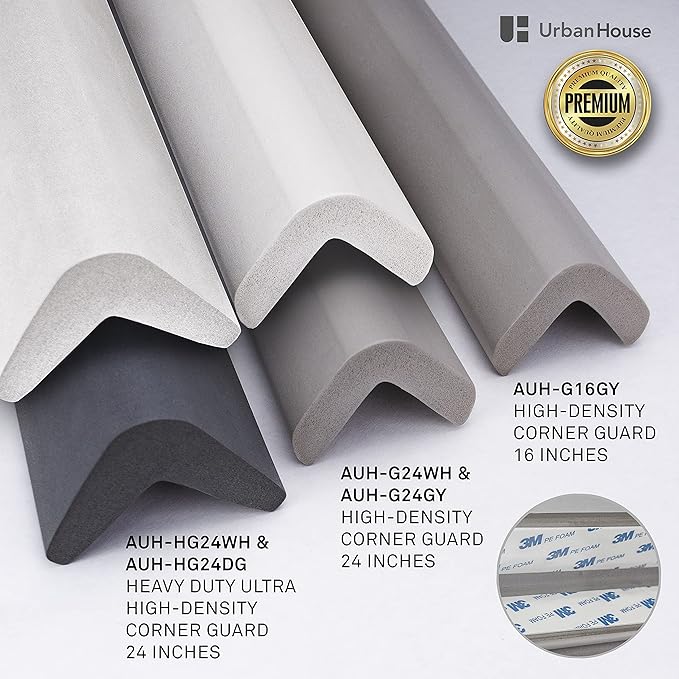 urbanhouse (2-Pack High-Density Corner Guard Edge Protector & Bumper for Parking Garages, Workshops, Baby Proofing Walls and Furniture - Neutral Grey, 16 Inches