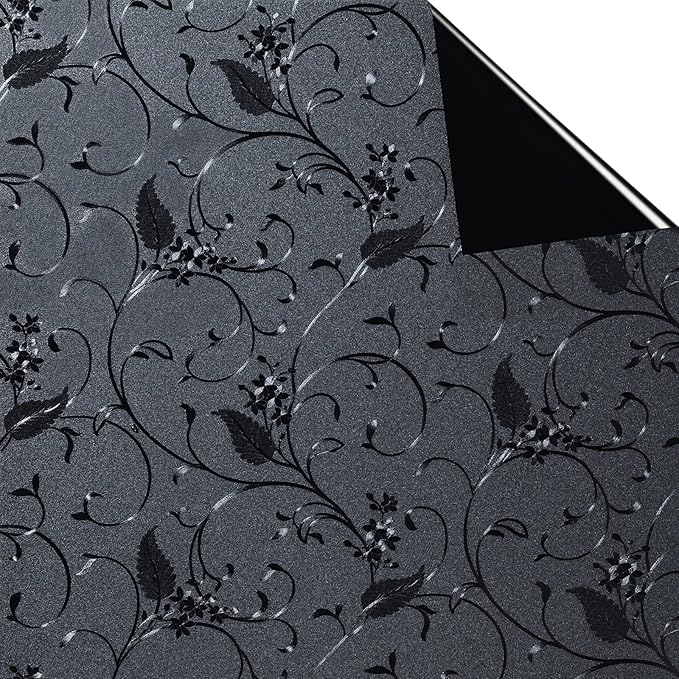 Niviy Window Privacy Film Wheat Flower Frosted Window Glass Film No Glue Door Windows Covering for Office and Home Decoration,Blck 23.6 inches by 157.4 inches