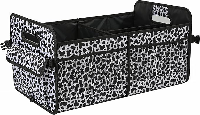 Car Trunk Organizer Car Storage Organizer Collapsible Multi Compartment Car Organizer Adjustable Straps Car Organizer for SUV(Cow)