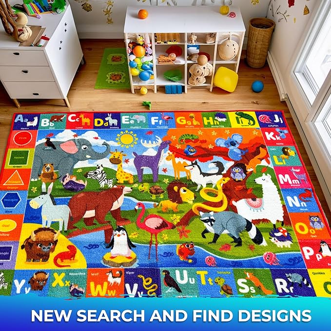 QUOKKA Classroom Rug for Kids - 79x60 ABC Rugs for Playroom - Alphabet Learning Area Rug for Bedroom - Ocean Toddler Rug for Boys and Girls - Carpet for Kids Room