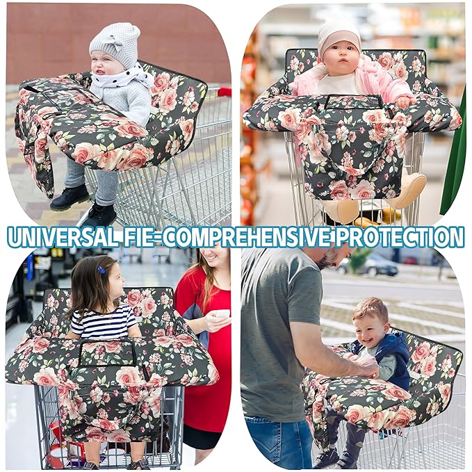 Shopping Cart Cover for Baby,2-in-1 High Chair Cover Soft,Portable, and Machine Washable,Comfortable Cotton Seat Pad with Safety Harness and Portable Cloth Bag,Fits All Supermarkets and Restaurants