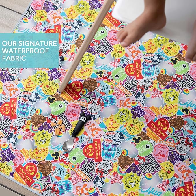 Bumkins Disney Baby Splat Mat for Under High Chair, Babies Toddlers Eating Mess Mat, Waterproof Reusable Cloth for Arts and Crafts, Play Mat for Kids, Fabric 42inx42in, 100 Years of Fun