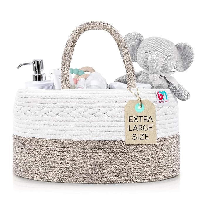 Babynma Rope Diaper Caddy - Storage for Baby and Toddler Items - Portable Cotton Organizer Easily Holds Diapers, Wipes, Clothing - Useful for Nursery, Bedroom (Beige, Extra Large)