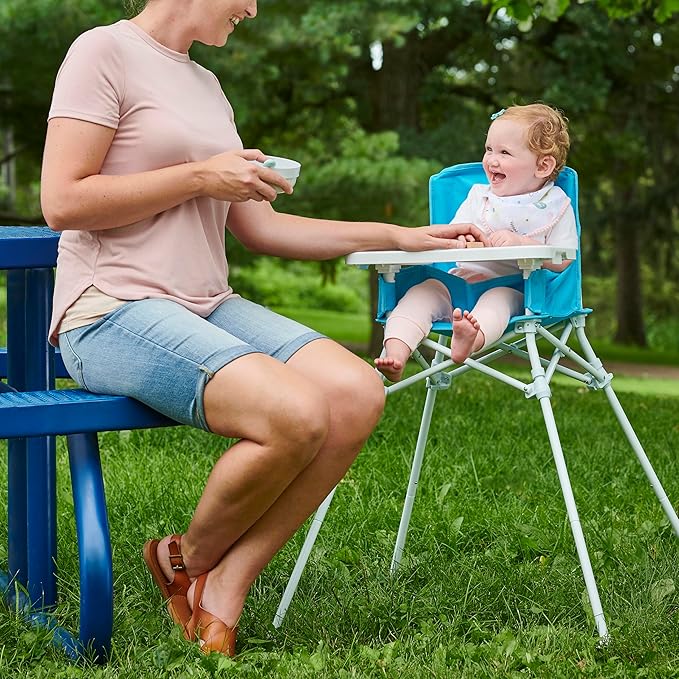 Regalo My Portable High Chair, Foldable High Chair for Babies & Toddlers, Indoor/Outdoor Baby Chair, Travel High Chair with Tray & Cup Holder, Aqua