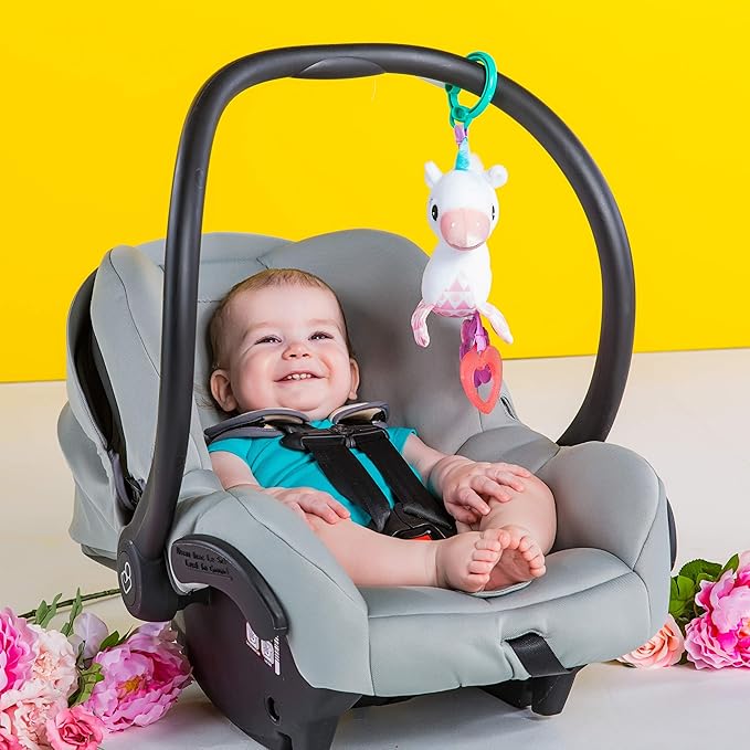 Bright Starts Unicorn Sparkle & Shine Plush Take-Along Stroller or Carrier Toy, Ages 0 Month+, Pink (Pack of 2)