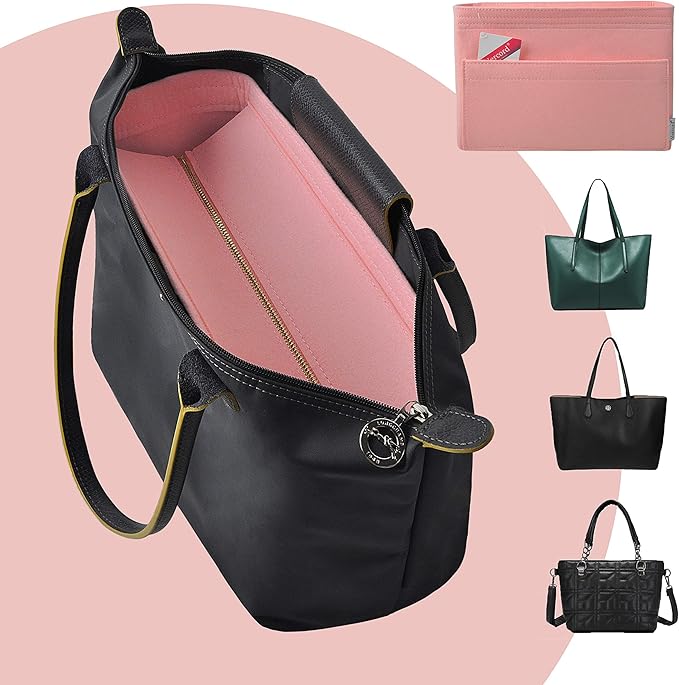 Vercord Felt Zipper Handbag Tote Purse Duffel Backpack Organizer Insert Pale Pink Small