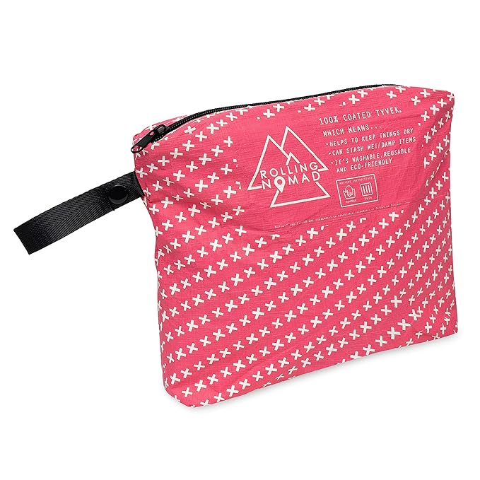 Rolling Nomad Tyvek Zippered Pouch, Wet Swimsuit Bags, Waterproof Reversable Dry Pouch, Travel Essentials, Toiletry, Beach, Waterproof, Wet Clothes & Wipes, Summer Must Haves, 11.5x8.5x2, (Medium)