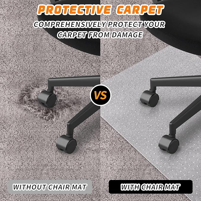 Office Chair Mat for Carpet Floors, Desk Mats 48"X36" for Rolling Desk on Low Pile Carpets, Rectangle Computer Gaming Plastic Floor Mats for Office Chair on Carpet, Flat Without Curling