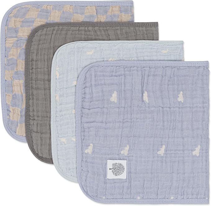 Parker Baby Muslin Burp Cloths | 100% Cotton Burping Clothes, Newborn Essential | Must-Have Baby Registry, Modern and Trendy Colors | 20"x11" Unisex Large Baby Burp Cloths, 4-Pack Cloud Set