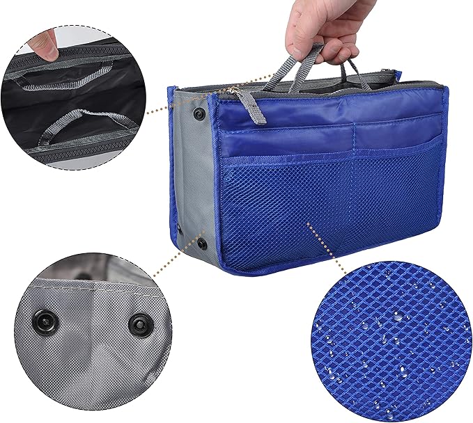Vercord Purse Organizer Insert for Handbags Bag Organizers Inside Tote Pocketbook Women Nurse Nylon 13 Pockets Royal Blue Medium