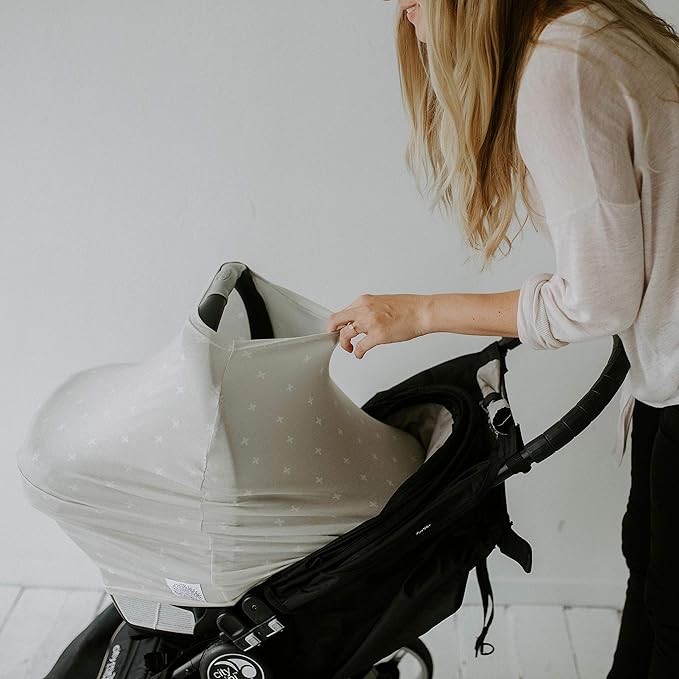 Parker Baby 4 in 1 Car Seat Cover for Girls and Boys - Stretchy Carseat Canopy, Nursing Cover, Grocery Cart Cover, High Chair Cover - “Copper”