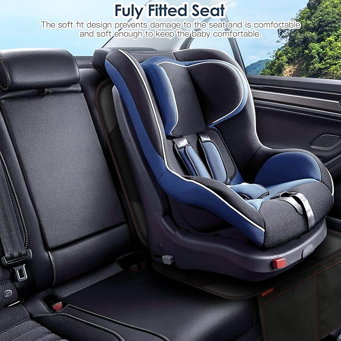 Sinvitron Car Seat Protector for Child Car Seat - Waterproof Non-Slip Leather Mat with 2 Mesh Pockets, Universal Seat Cover for Baby, Pets & Vehicles(2-Pack,Black)