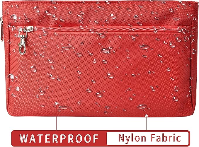 Vercord Expandable Nylon Handbag Purse Organizer Insert Liner Shaper Bag in Bag Red XLarge
