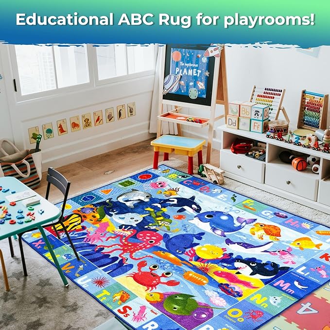 QUOKKA Baby Mat for Floor Play for Babies 6-12 Months – Super Soft Baby Floor Play Mat for Toddlers 1-3 – ABC Ocean Extra Thick Plush Rug for Nursery – Padded Foldable Activity Infant Playroom Carpet