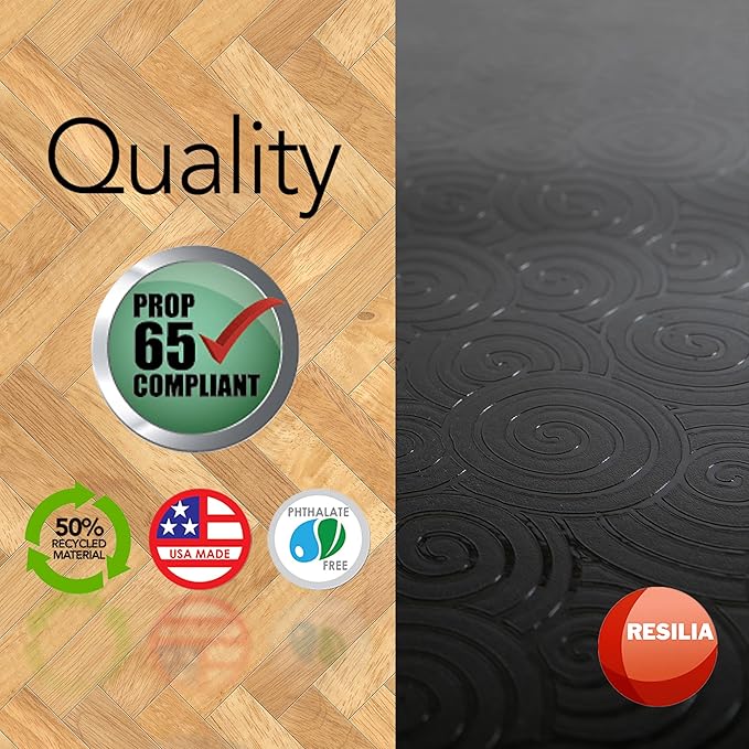 RESILIA - Under High Chair Splat Mat, Premium Heavy-Duty Spill & Splash-Proof, Swirl Spiral Pattern, Vinyl Prevents Stains & Damage from Food, Arts & Crafts, 48 Inch x 48 Inch, Black, Made in The USA
