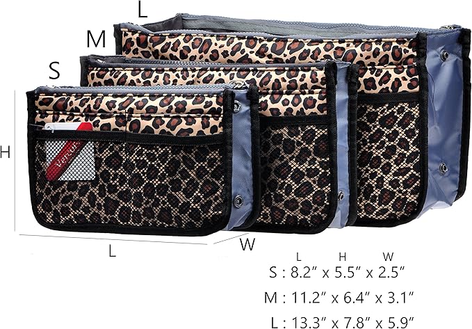Vercord Purse Organizer Insert for Handbags Bag Organizers Inside Tote Pocketbook Women Nurse Nylon 13 Pockets Leopard Small