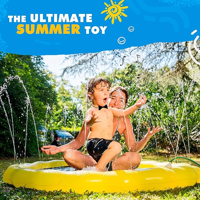 SplashEZ 3-in-1 Splash Pad, Sprinkler for Kids and Baby Pool for Learning – Children’s Sprinkler Pool, 60’’ Inflatable Water Summer Toys – “Around The World” Outdoor Play Mat for Babies & Toddlers