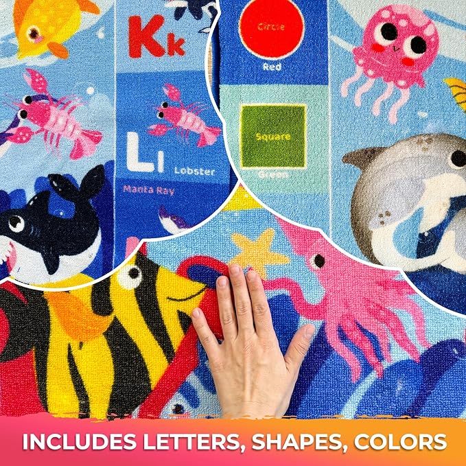 QUOKKA Baby Mat for Floor Play for Babies 6-12 Months – Super Soft Baby Floor Play Mat for Toddlers 1-3 – ABC Ocean Extra Thick Plush Rug for Nursery – Padded Foldable Activity Infant Playroom Carpet