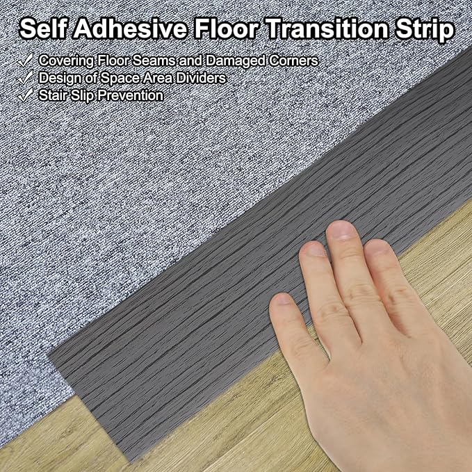 PATIKIL Vinyl Laminate Floor Transition Strip, 2 in x 6.6 Ft, Dark Gray Grain