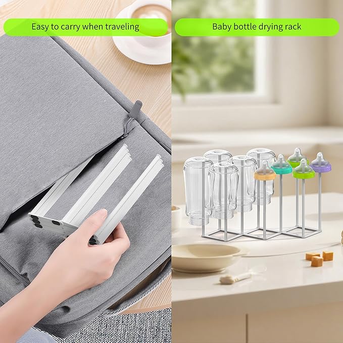 LAEMYFYRE Collapsible Bottle Drying Rack, Foldable Baby Bottle Drying Rack, Portable Drainer Stand Holder for Water Bottles, Cup, Reusable Silicone Bag, Cutting Board (White)