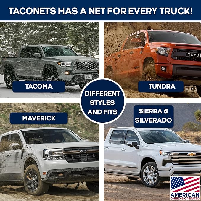 TacoNets Upgraded Highly Elastic Cargo Net, USA Company, Simple Truck Bed Cargo Mesh Organizer, Suitable for Light Loads, Heavy Duty Carabiners, 4'x4'
