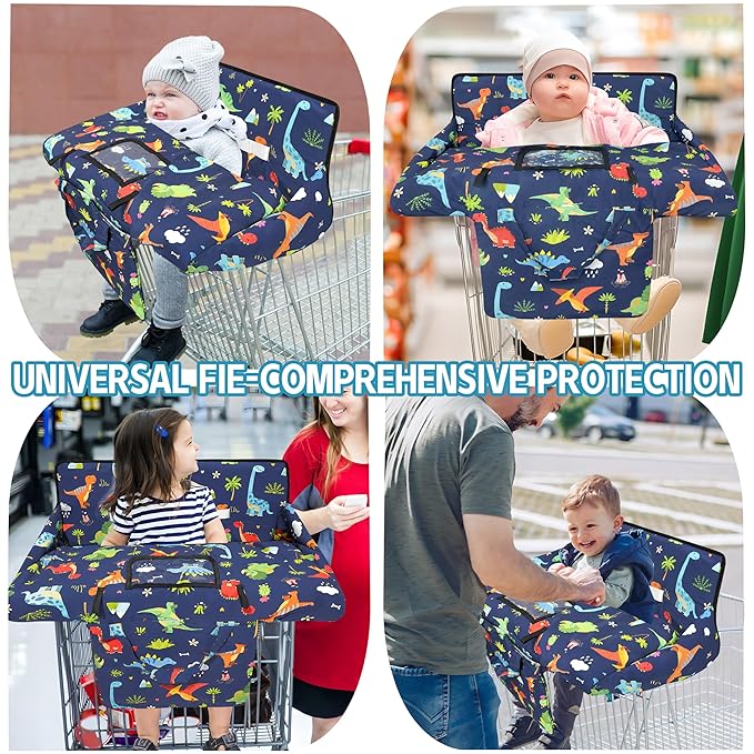 Shopping Cart Cover for Baby,2-in-1 High Chair Cover Soft,Portable, and Machine Washable,Comfortable Cotton Seat Pad with Safety Harness and Portable Cloth Bag,Fits All Supermarkets and Restaurants