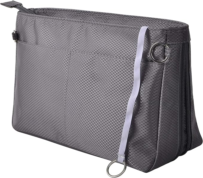 Vercord Expandable Nylon Handbag Purse Organizer Insert Liner Shaper Bag in Bag Dark Grey Medium