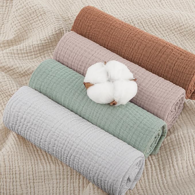 Susurration Muslin Burp Cloths Baby Washcloths 5 Pack, 100% Cotton Large 23.6 * 23.6 inch Extra Soft and Absorbent Baby Burp Cloths, Baby Essentials Gifts Registry-Brown&Green