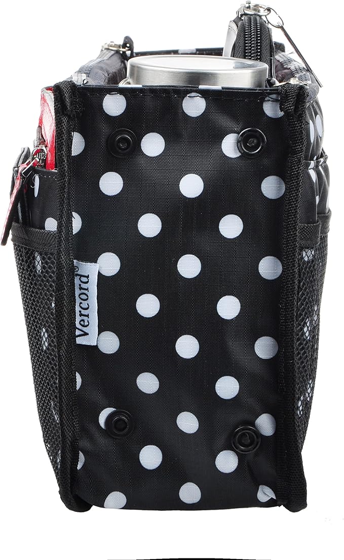 Vercord Updated Purse Handbag Organizer Insert Liner Bag in Bag 13 Pockets Black Dot Medium