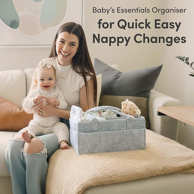 PUTSKA Nursery Storage Basket - Baby Diaper Caddy Organizer for Diaper Station, Newborn Essentials, Baby Shower Gifts and Registry Must-Haves for Boy or Girl