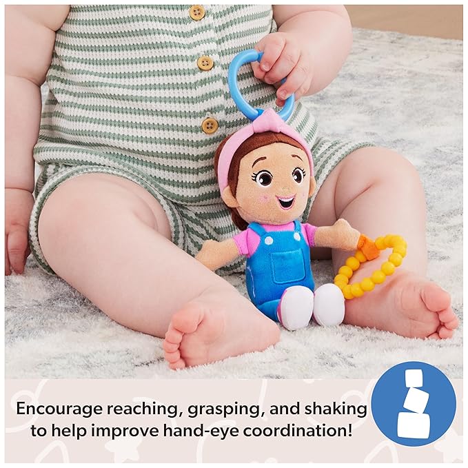 Ms. Rachel Official Sensory Take-Along Toy, Baby Swing & Baby Stroller Teething Toys with Rattle & Clip, Toddler Toys for Girls & Boys for Ages 3 Months-1+