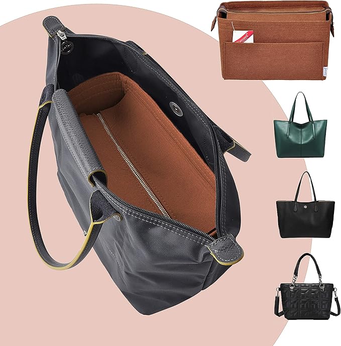 Vercord Felt Zipper Handbag Tote Purse Duffel Backpack Organizer Insert Coffee Small