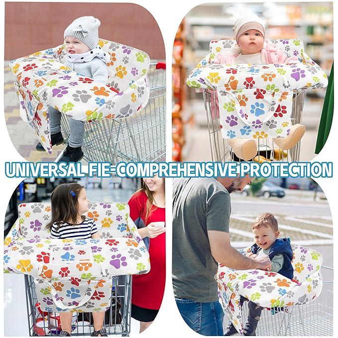 Shopping Cart Cover for Baby,2-in-1 High Chair Cover Soft,Portable,and Machine Washable,Comfortable Cotton Seat Pad with Safety Harness and Portable Cloth Bag,Fits All Supermarkets and Restaurants