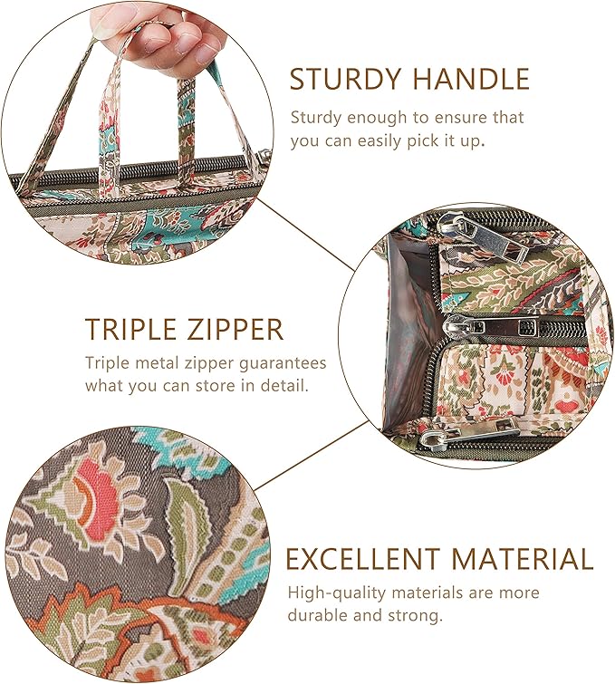 Vercord Patterned Purse Handbag Tote Pocketbook Bag Organizer Insert with Zipper Handle for Women Medium Peacock Flower