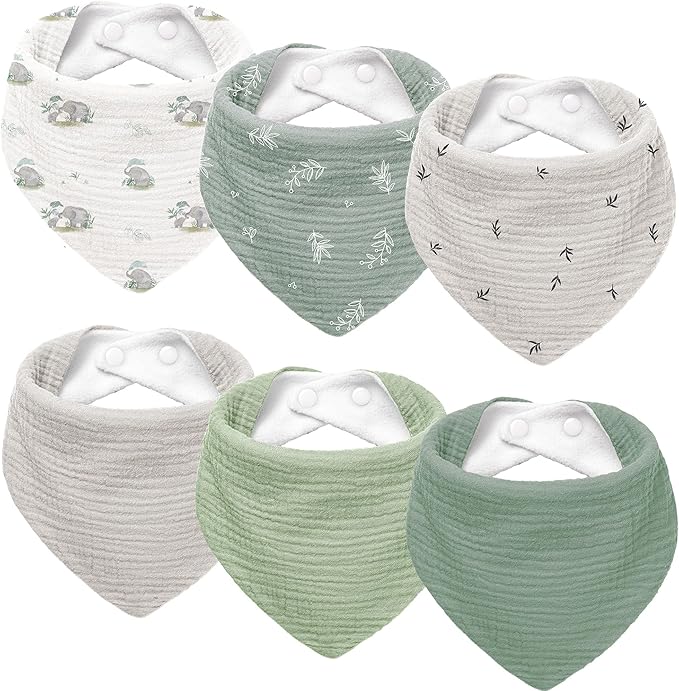 Susurration Muslin Baby Drool Bibs 6Pack Soft Triangular Adjustable Baby Bandana Bibs for Unisex Baby Girls & Boys