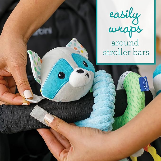 Infantino Spiral Activity Toy - Textured Play Activity Toy for Sensory Exploration and Engagement, Ages 0 and Up, Blue Raccoon