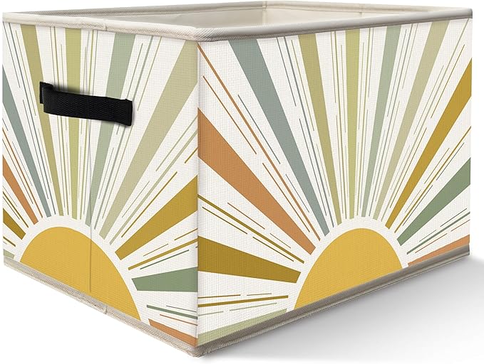 FDHSPAAM Boho Rainbow Sunshine Storage Bins Box with Handles, Abstract Mid Century Modern Minimalist Sun Sunrise Collapsible Fabric Storage Basket Box Organizer for Bedroom Bathroom Clothes Toys Books