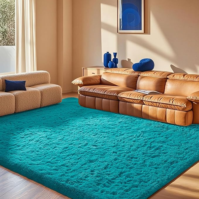Ophanie Area Rugs for Bedroom Living Room,Color Teal,Size 4' x 6',Shape Rectangular
