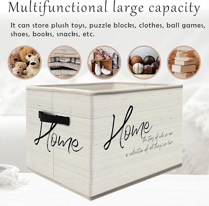 FDHSPAAM Inspirational Home Storage Bins Box with Handles, Home Decor Gifts for Housewarming, Family Gifts Collapsible Fabric Storage Basket Box Organizer for Bedroom Bathroom Clothes Toys Books