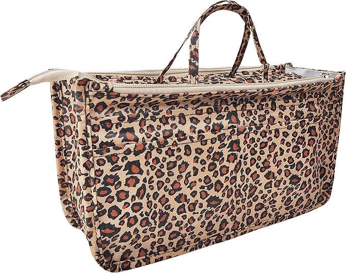 Vercord Patterned Purse Handbag Tote Pocketbook Bag Organizer Insert with Zipper Handle for Women Large Leopard