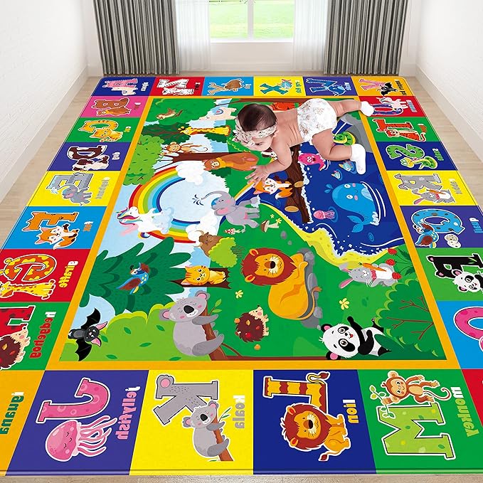 Soft Non-Toxic Baby Play Mat with ABC Alphabet - Foldable Crawling Mat for Infants & Toddlers, Extra Thick Floor Mat for Nursery, Playroom, Daycare | Non-Slip, Machine Washable (78.7X59 INCH)