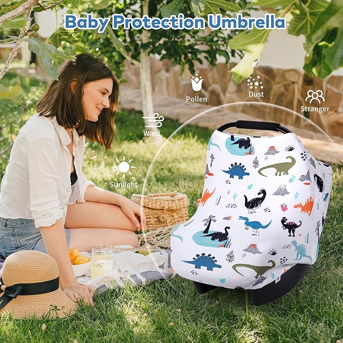 Rquite All-in-1 Car Seat Cover Baby, Carseat Covers for Girl Boy, Stretchy Soft Infant Car Seat Cover, Multi-use Baby Carrier Cover, Car Seat Canopy, Stroller Sun Shade, Nursing Breastfeeding Cover