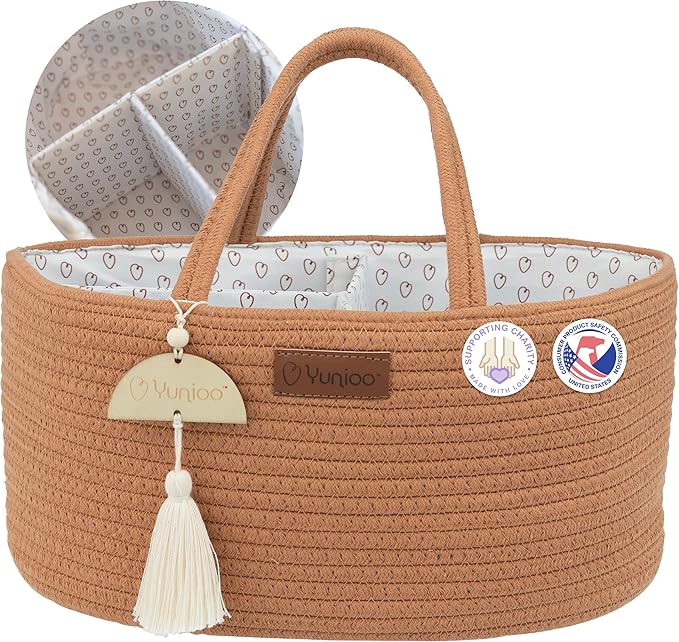 Yunioo Baby Diaper Caddy Organizer, Portable Nursery Storage Basket with Sturdy Handle Diaper Caddy Basket, Car Caddy for Diapers and Baby Wipes, Newborn Essentials