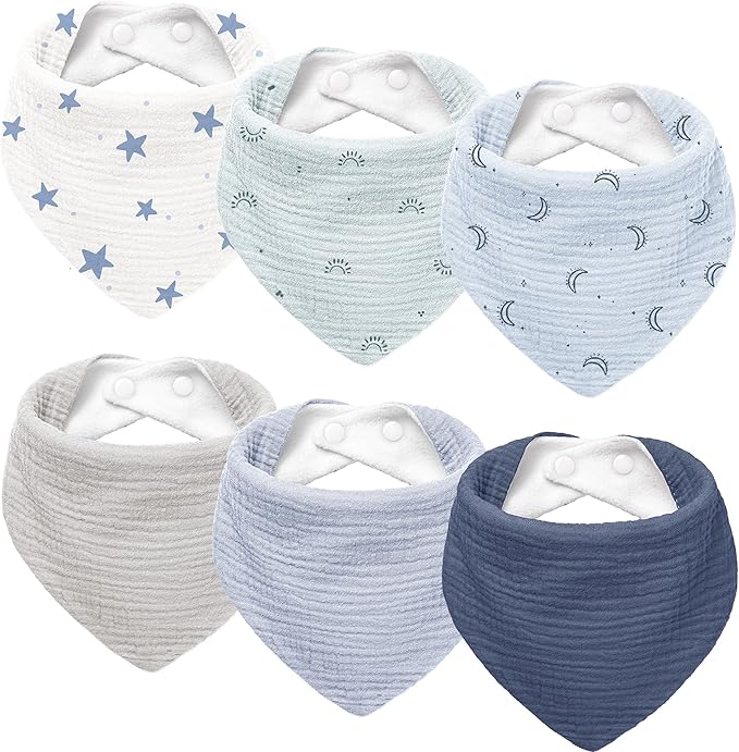 Susurration Muslin Baby Drool Bibs 6Pack Soft Triangular Adjustable Baby Bandana Bibs for Unisex Baby Girls & Boys