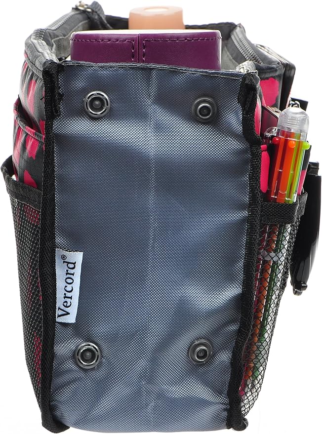 Vercord Purse Organizer Insert for Handbags Bag Organizers Inside Tote Pocketbook Women Nurse Nylon 13 Pockets Rose Heart Large