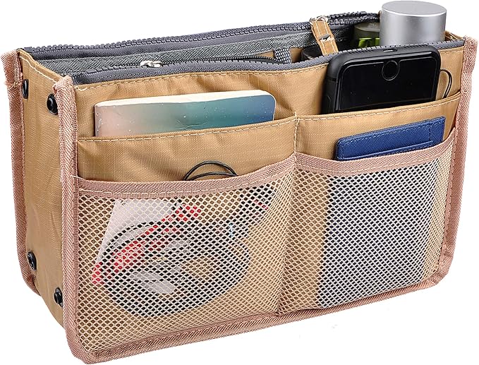 Vercord Updated Purse Handbag Organizer Insert Liner Bag in Bag 13 Pockets New Khaki Medium