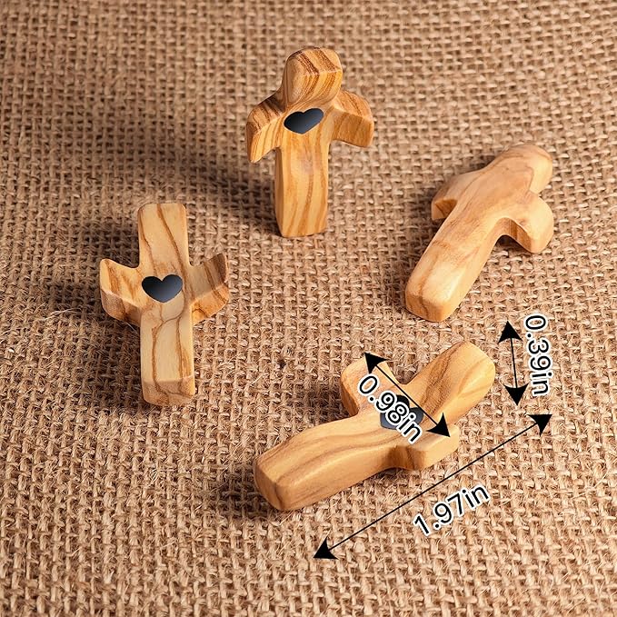 Cross My Heart/Encouragement Gift Wooden Pocket Stress Fidget Cross Wood Christian Religious Gift(Olive 5pcs)