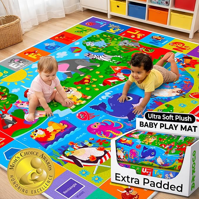 QUOKKA Baby Mat for Floor Play for Babies 6-12 Months – Super Soft Baby Floor Play Mat for Toddlers 1-3 – Extra Large Thick Plush Rug for Nursery – Padded Foldable Activity Infant Playroom Carpet