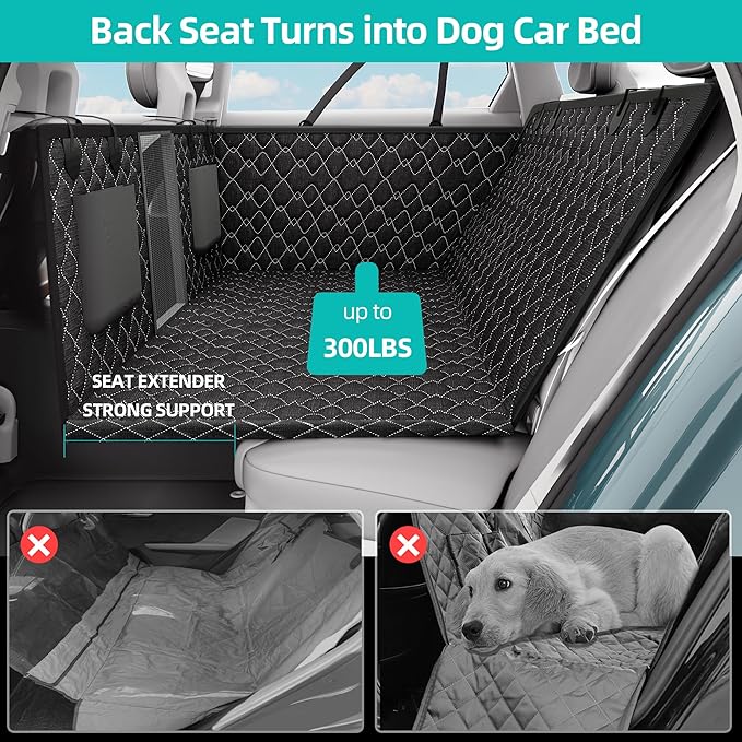 Back Seat Extender for Dogs Premium Waterproof Dog Seat Cover for Back Seat- Heavy-Duty Non-Slip Bench Protector Split Bench Access & Safety Leash Anchor Universal SUV/Truck/Car Fit